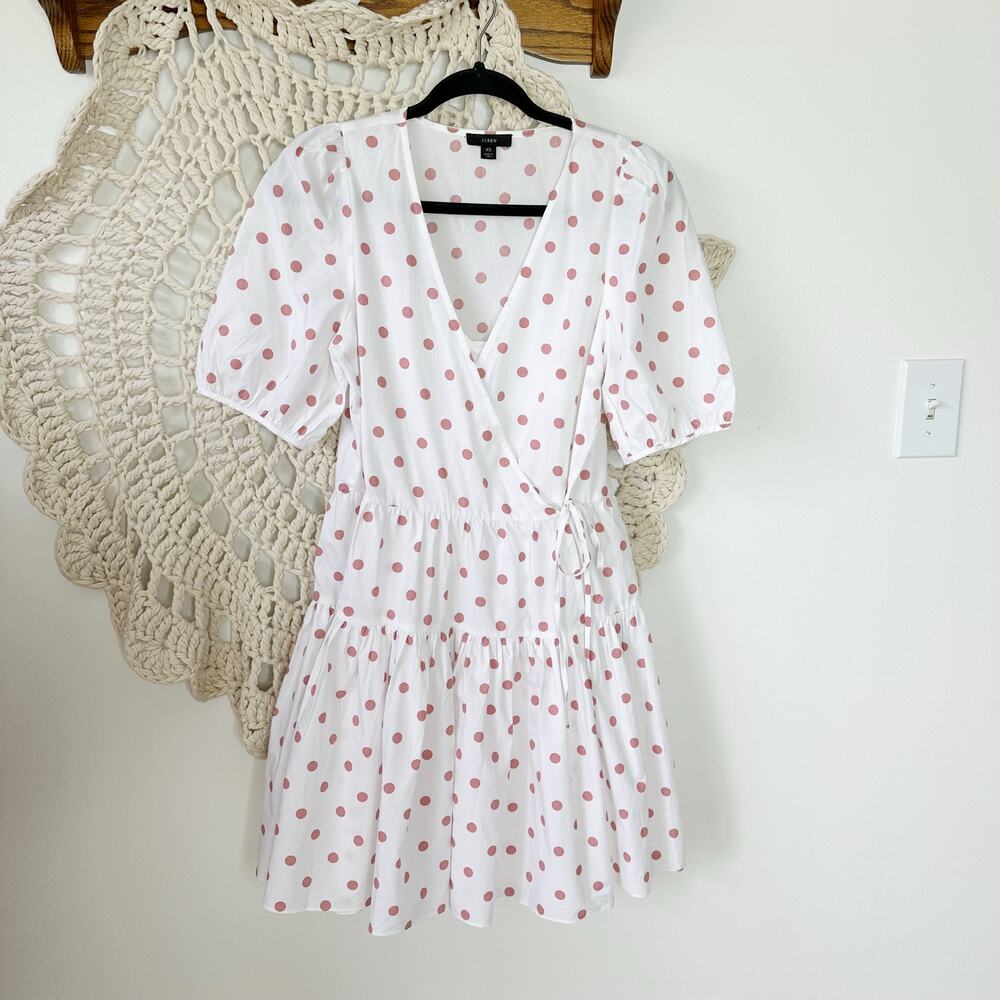 J. Crew White Rose Dot Puff Sleeve Cotton Poplin Wrap Dress Size XS